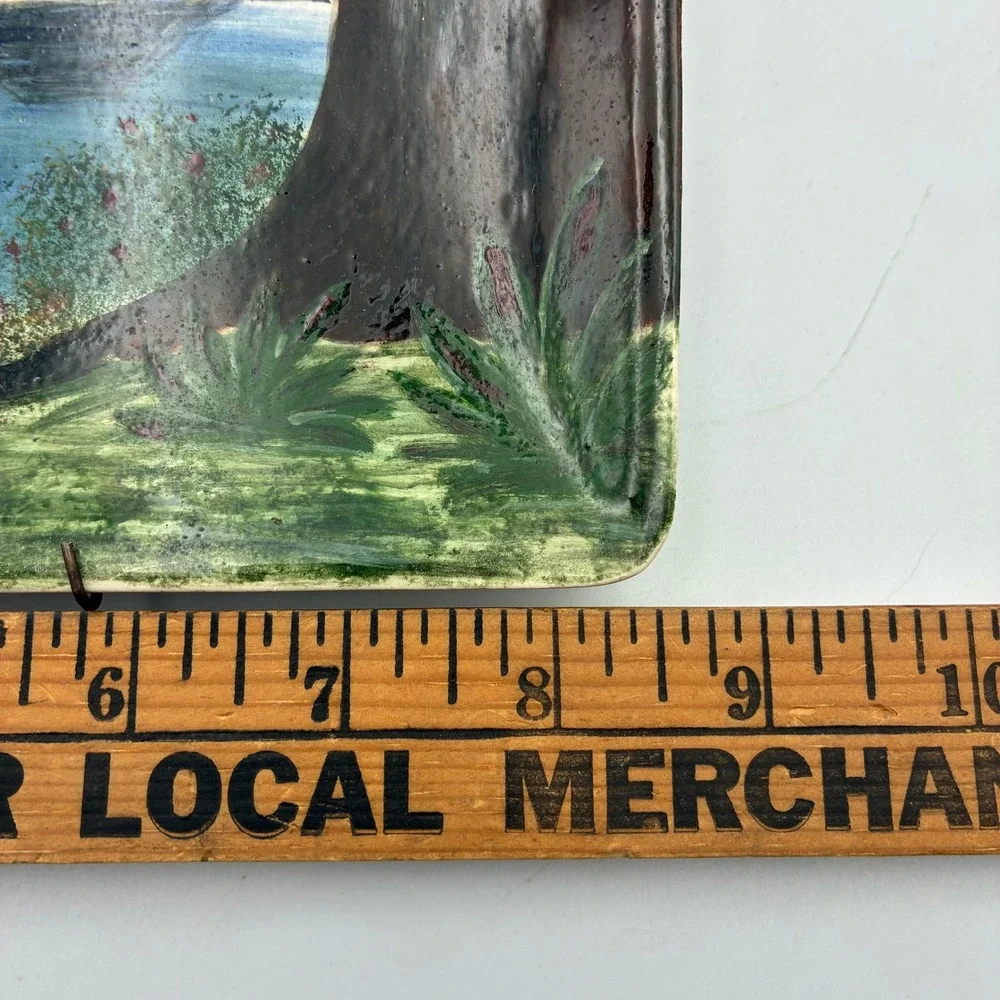Vintage Hand Painted Ceramic Bayou Wall Plaque Live Oak Spanish Moss 13x8.5